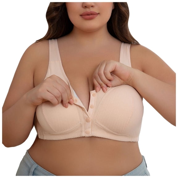 HOWPAY Front Closure Bras For Women Supportive Push Up Wireless Full Coverage No Underwire Snap Closing Bralettes Comfortable Soft T-Shirt Bra Beige 54