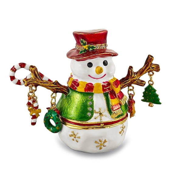 Jere Luxury Giftware Bejeweled LOGAN Snowman Tree Pewter and Enamel Trinket Box and Matching Pendant Charm