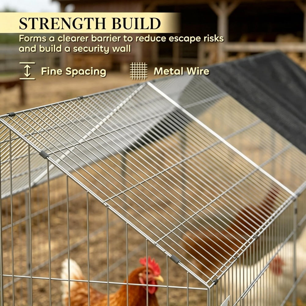 Outdoor Large Metal Chicken Coop Run, Poultry Rabbit Cage with Oxford Shade Canopy, Sturdy Powder Coated Steel Pet House for Chickens Ducks Rabbits Kittens Backyard Farm Use