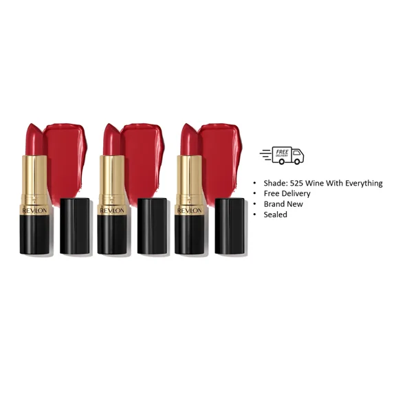3 Pack, Revlon Super Lustrous Creme Lipstick, Creamy Formula, 525 Wine With Everything, 0.15 oz