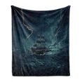 thumbnail image 1 of Landscape Soft Flannel Fleece Throw Blanket, Stormy and Rainy Weather Waves Vintage Ship Sailing Oil Paint, Cozy Plush for Indoor and Outdoor Use, 50" x 60", Dark Cadet Blue White, by Ambesonne, 1 of 6