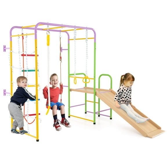 Costway Metal Indoor Jungle Gym 8-in-1 Climbing Playset with Monkey Bars, Wall, Ladder