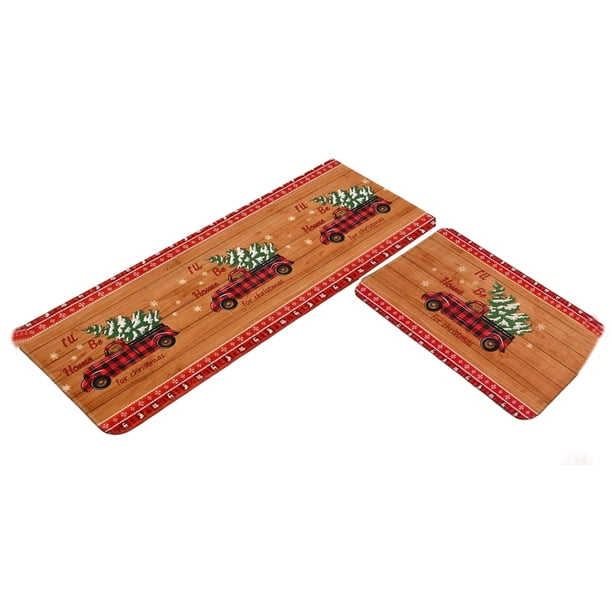 Cateissary Hermoso felpudo navideño impreso que evita resbalones con un juego antideslizante de piezas de tapetes Decoración del hogar tipo+2 40*60+40*120cm