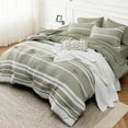 thumbnail image 3 of U by Bedsure Full Size Bedding Sets 7 Pieces, Olive Green White Striped Bedding Comforter Sets All Season Bed Set, 2 Pillow Shams, Flat Sheet, Fitted Sheet and 2 Pillowcases, 3 of 7