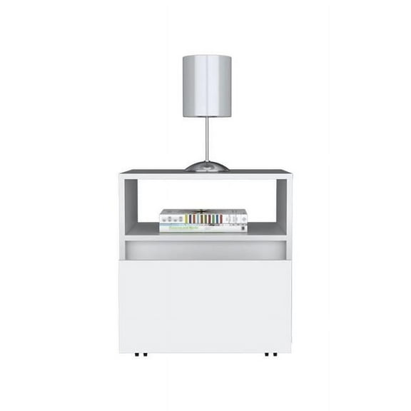 HomeRoots 20 in. One Drawer Faux Wood Nightstand, White