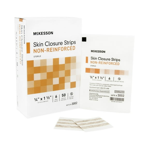McKesson Skin Closure Strips for Wound Care, Sterile - Tan, 1/4 in x 1.5 in, 50 Ct