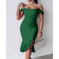 thumbnail image 6 of CHICME Womens Dresses Pearls Strap Off Shoulder Ruffle Hem Bodycon Midi Party Dress Green-L, 6 of 8