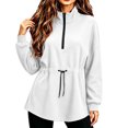 thumbnail image 7 of Women's Adjustable Drawstring Waist Sweatshirt Oversized Half Zip Stand Collar Long Sleeve Tunic Tops Loose Fit Casual Pullover Jackets White, 7 of 7