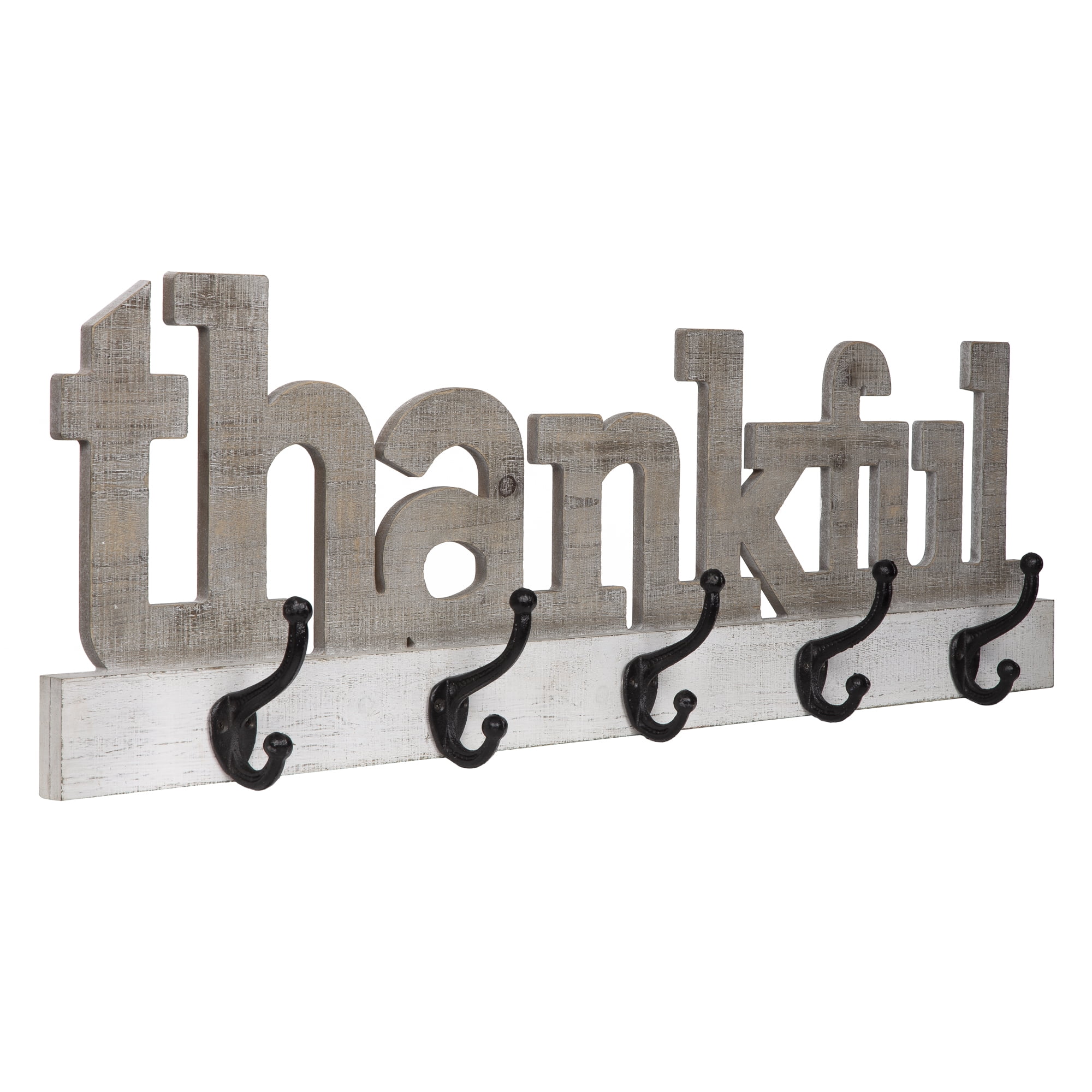 Gallery Solutions Rustic Thankful Wood Cut Out Wall Sign With Hooks