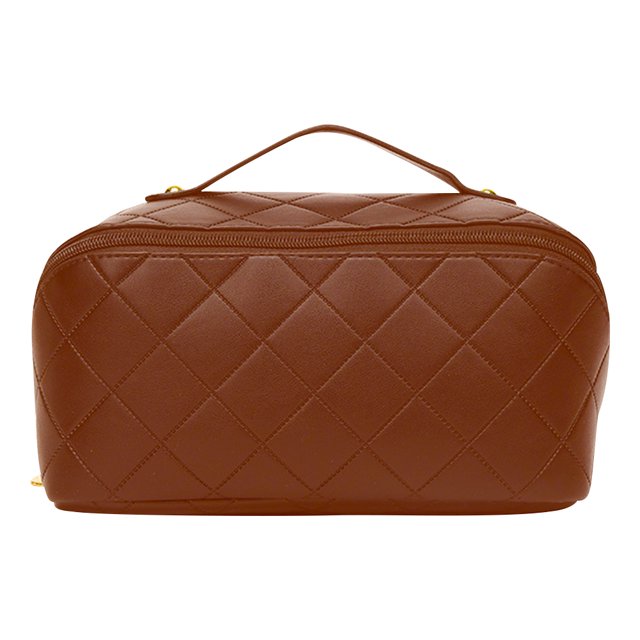 Bolsas de maquillaje de PU para mujer, caja de maquillaje con entramado de diamantes para regalos navideños (marrón oscuro) Ehuebsd Cuidado Belleza