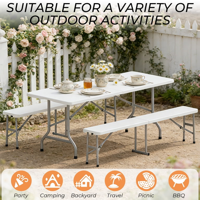 Ktaxon 3-Piece Picnic Table Set, 6Ft Folding Table with Benches
