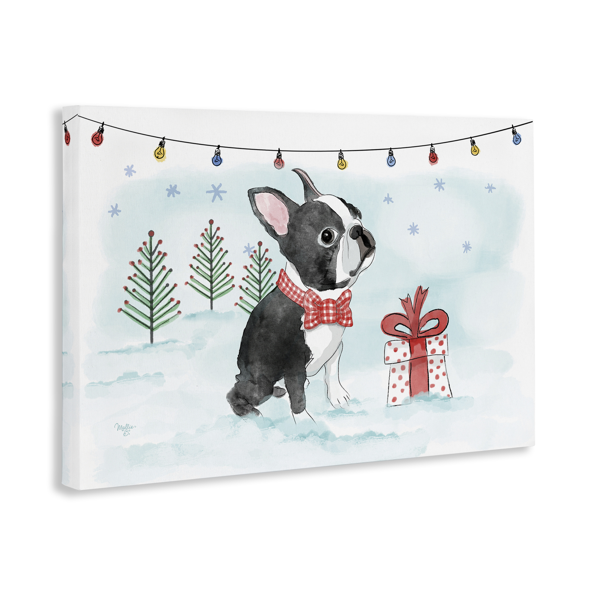 Stupell Industries Snowy Boston Terrier Holiday Painting Gallery Wrapped Canvas Art Prints Wall Art, 45 x 30