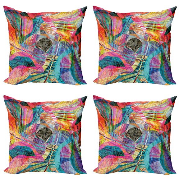 Ambesonne Abstract Throw Pillow Cover 4 Pack, Retro Graphic, 24", Multicolor