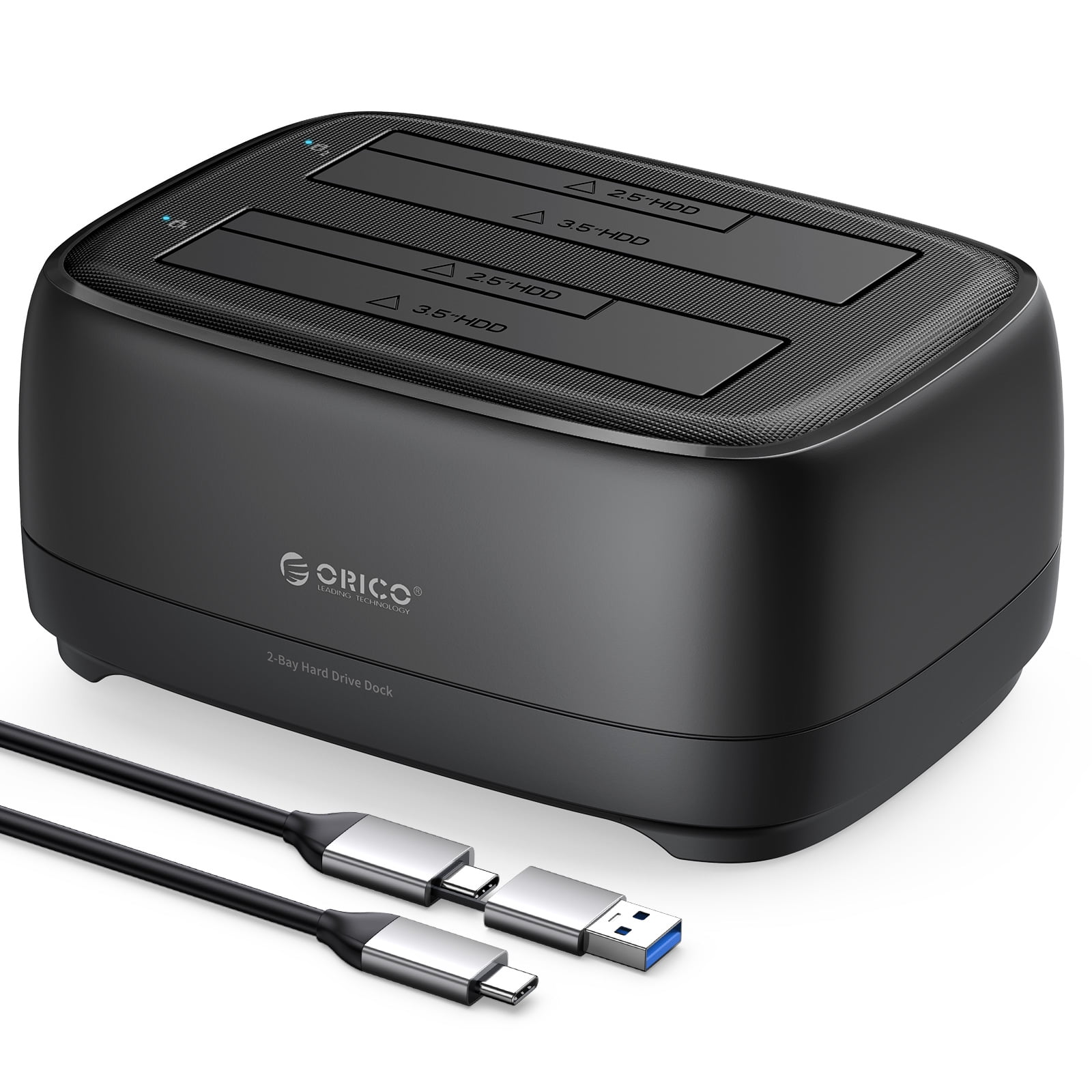ORICO Hard Drive Docking Station with Offline Clone USB 3.2 Gen 1 to SATA Hard Drive Dock Dual Bay for 2.5&3.5 Inch SSD HDD Up to 40 TB with 12V Power Supply, Tool-Free and UASP Supported