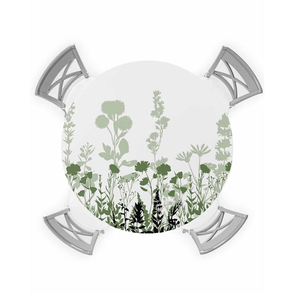 nqOlkjepod Green Floral Round Tablecloth, Fitted Table Cover with Elastic for 55"-60" Round Tables, Spring Flowers Herb Silhouette Farmhouse Table Cloth Outdoor Dinning Party Waterproof Tablecloths