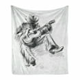 thumbnail image 1 of Music Soft Flannel Fleece Blanket, Illustration of a Cowboy Sitting on the Floor and Playing the Guitar Print, Cozy Plush for Indoor and Outdoor Use, 50" x 60", Black and Pale Grey, by Ambesonne, 1 of 6