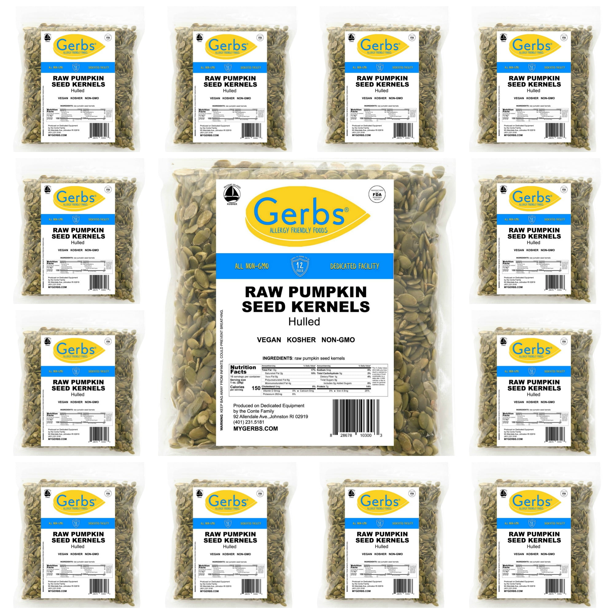 Raw Pumpkin Seed Kernels, 12 Pack (12/16oz. Bags) by Gerbs