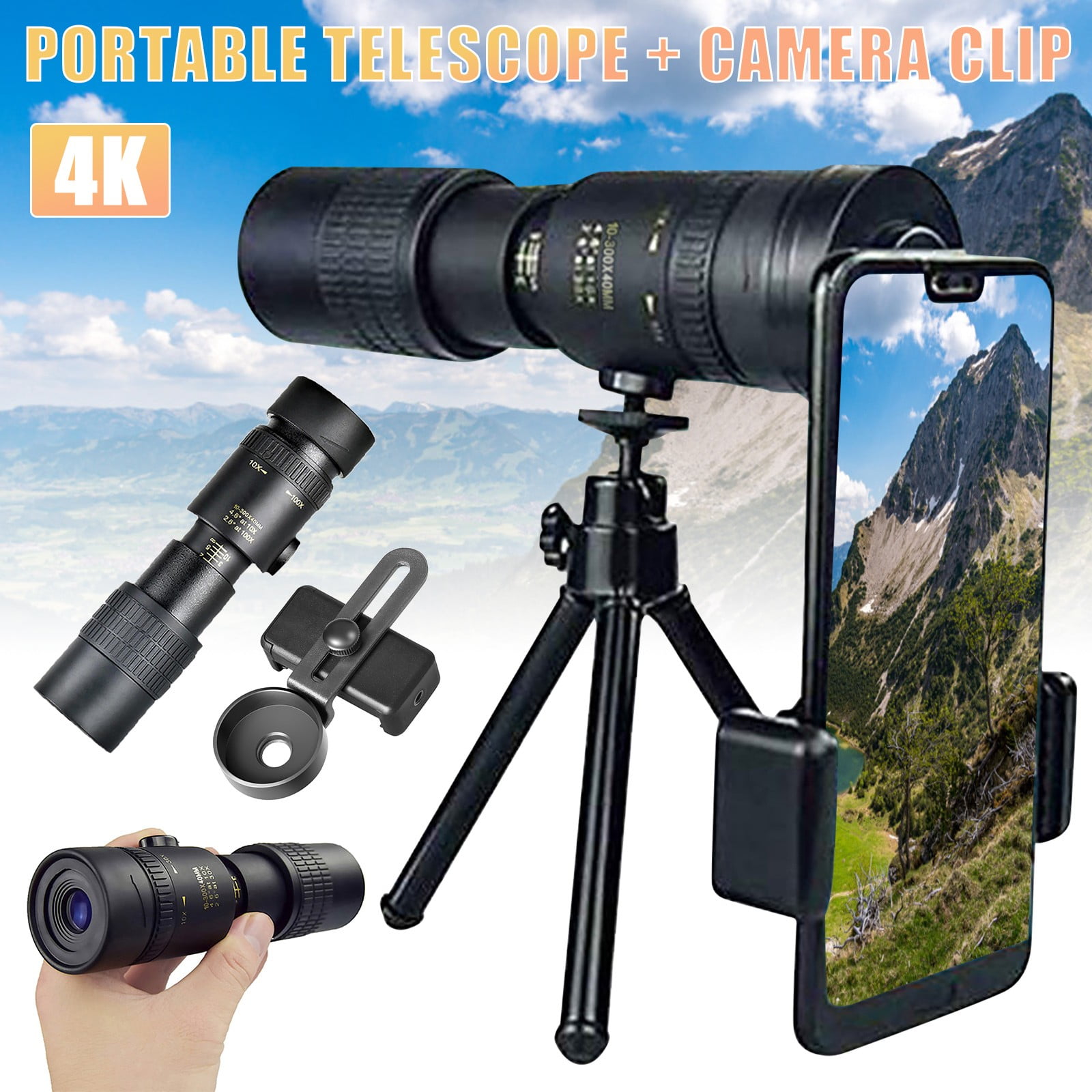 4K 10-300X40mm Super Telephoto Zoom Monocular Telescope Portable,US Stock 7-14days Delivered 