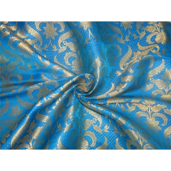 Brocade Fabric turquoise X metallic gold color 44quot;BRO593[3]