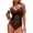Coffee #037, variant on Women's Ruched Twist Front Swimsuit One Piece Push Up Slimming Bathing Suits Tummy Control Solid Beach Swimwear Black XL