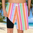 thumbnail image 2 of Swim Trunks Boys Boys Striped Swim Trunks with Pockets and Mesh Liner Drawstring Elastic Waist Classic Beach Shorts for Kids Summer Pink 10 Years-12 Years, 2 of 4