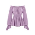 thumbnail image 4 of safuny Women Solid Color Blouse Off Shoulder Lantern Sleeve Shirt Tops Ruffle Hem Fashion Clothing Purple _b M, 4 of 9