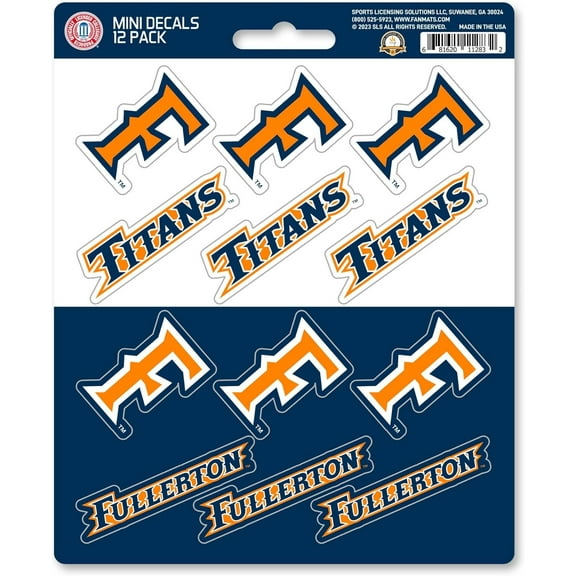 California State University Fullerton Titans 12-Piece Mini Decal Sticker Set, 5x6 Inch Sheet, Gift for football fans for any hard surfaces around home, automotive, personal items