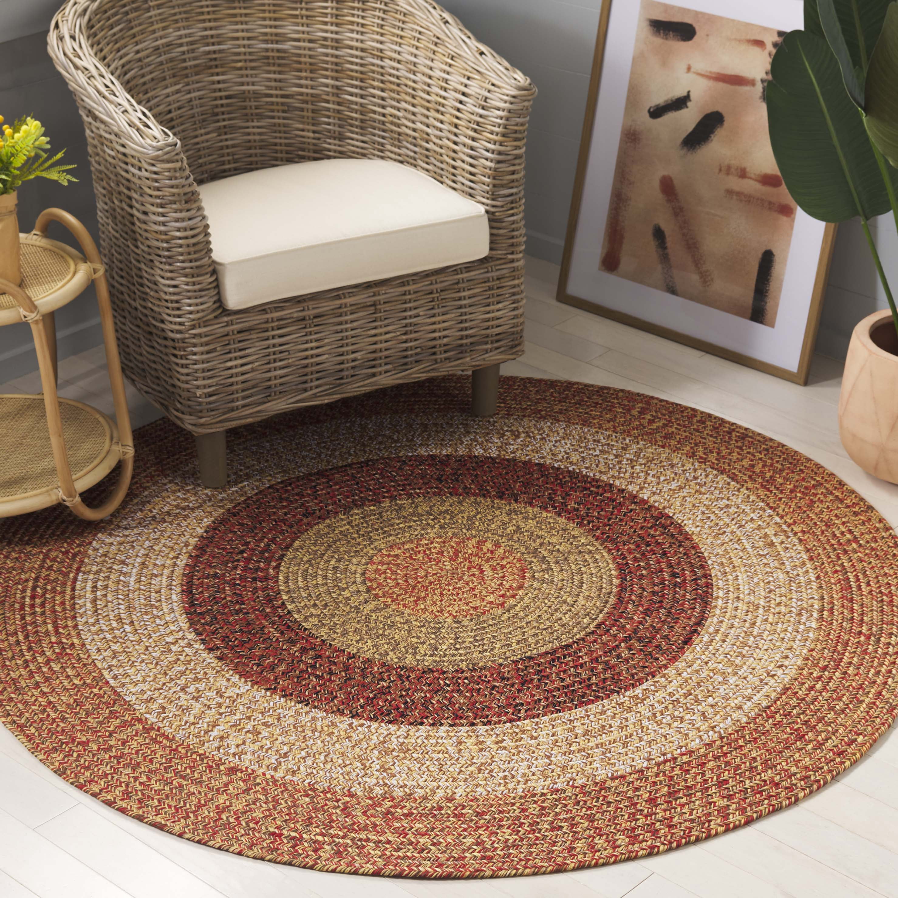 SAFAVIEH Braided Kent Geometric Machine Washable Reversible Area Rug, Rust/Red, 3' x 3' Round