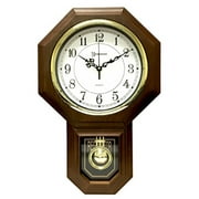 Timekeeper Essex Westminster Chime Faux Wood Pendulum Wall Clock, 17.5" x 11.25", Walnut
