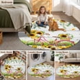 thumbnail image 6 of Spring Sunflowers Round Area Rugs Collection 7', Country Bicycles Yellow Flowers Wooden Non Slip Indoor Circular Throw Runner Rug Floor Mat Carpet for Living Room Dining Table Bedroom Nursery, 6 of 9
