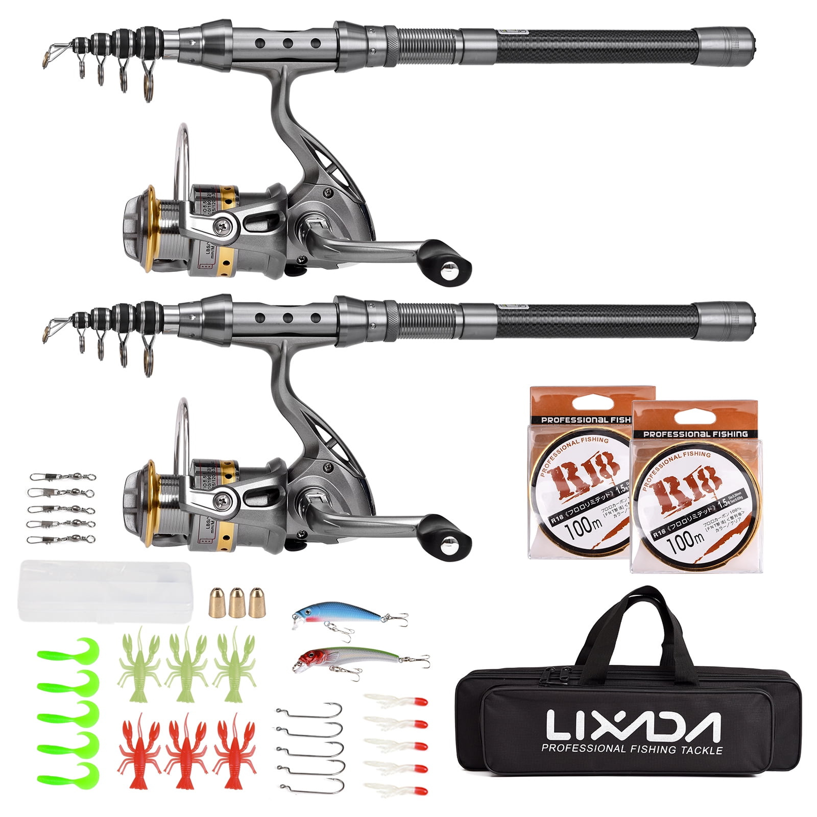 Kit Pêche Lixada - 2 Cannes Télescopiques 2.1m/2.3m + Moulinets + Accessoires