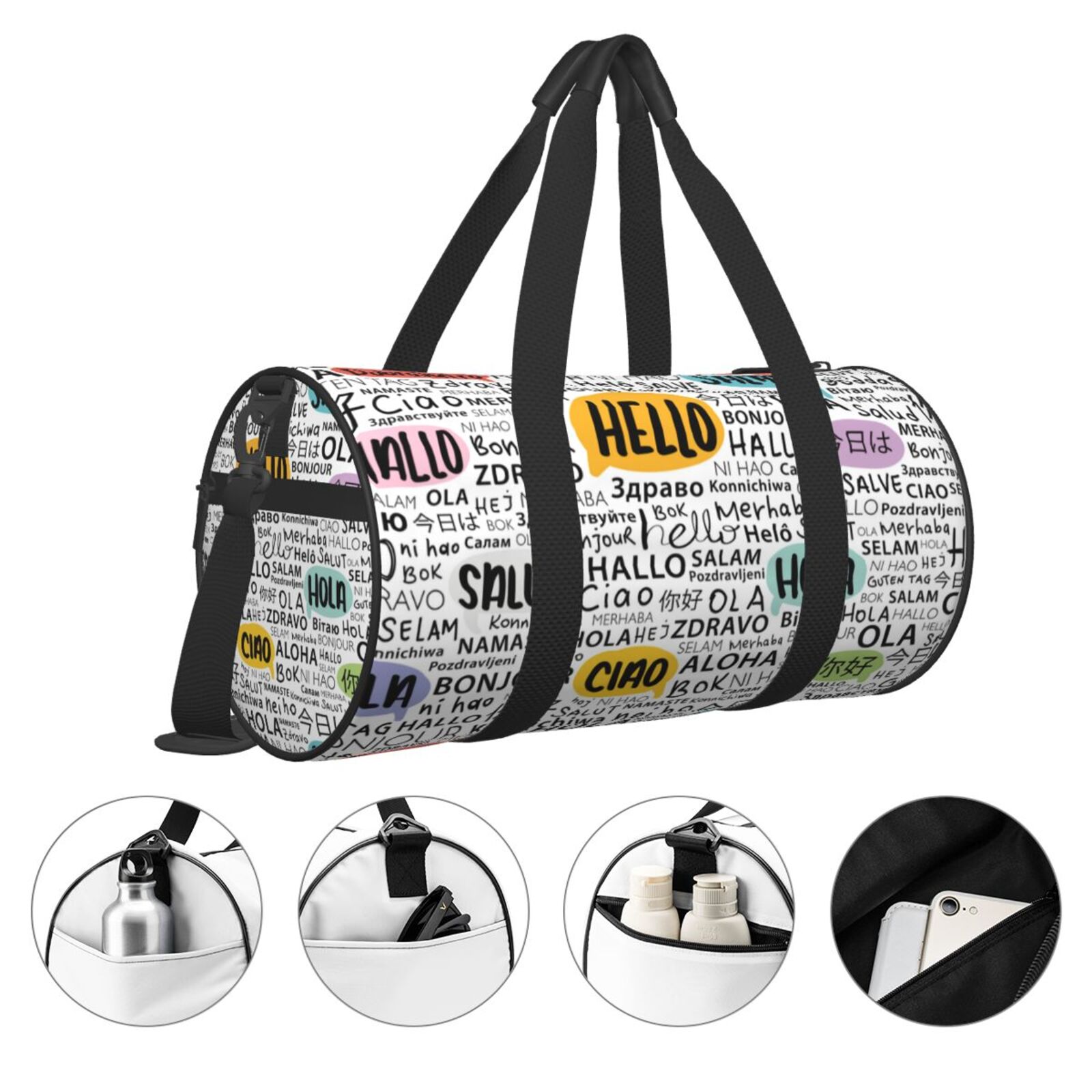 Vsdgher Hello 45L Foldable Duffel Bag, Sports Gym Bag,Overnight Bag, Portable Weekender Bag for Airplanes