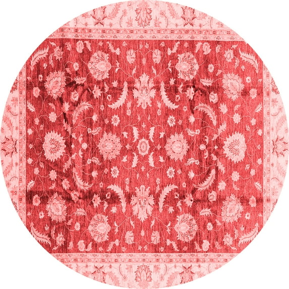 Ahgly Company Machine Washable Indoor Round Oriental Red Traditional Area Rugs, 7' Round