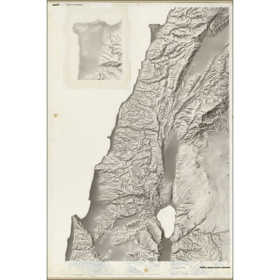 24"x36" Gallery Poster, cia terrain map of North Israel - South Lebanon