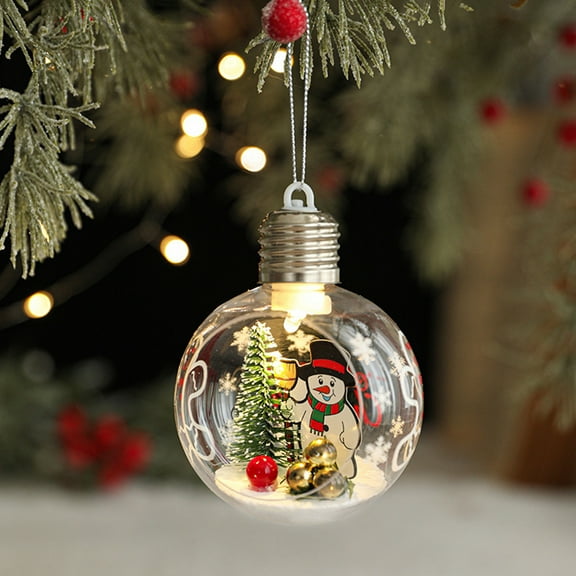 Loespoir Creative Christmas Santa Ornament with Lights, Plastic Transparent Hanging Ball for Festive Decoration, Illuminated Santa Pendant for Christmas Tree and Holiday Displays(C)