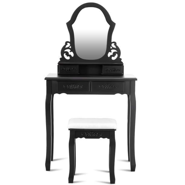 Dressing Set Vanity Mirror Makeup Table Wooden Stool W 4 Drawer Walmart Com Walmart Com