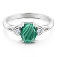 thumbnail image 2 of Gem Stone King 925 Sterling Silver Green Malachite and White Moissanite 3-Stone Rings for Women (2.08 Cttw, Gemstone, Oval 8X6MM, Available in Size 5, 6, 7, 8, 9), 2 of 4