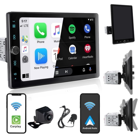 Alondy Single Din Car Stereo 10.4 Inch Rotatable Touchscreen Wireless Apple CarPlay Android Auto