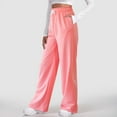 thumbnail image 2 of Pantalones deportivos con forro polar para mujer: pantalones joggers de cintura alta y pierna recta ancha con bolsillos, pantalones de yoga para entrenamientos informales, diseño con cintura elásti, 2 of 8