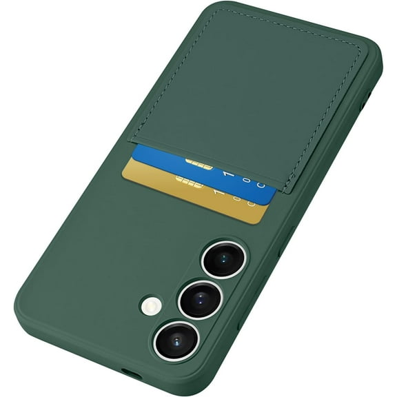 Samsung Galaxy S24 with Card Holder - Wallet Phone Case Galaxy S24 Hold 1-2 Cards for Women Men - Protective Soft Silicone Card Case for Samsung Galaxy S24 Green