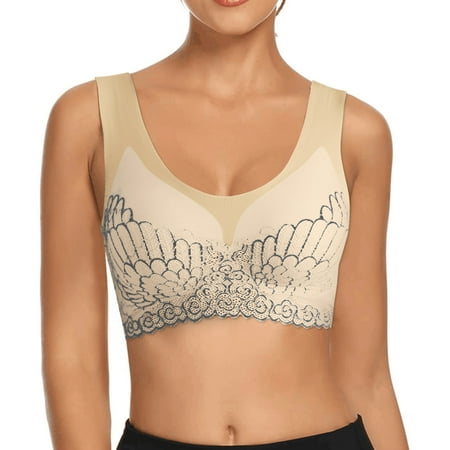 

Women s Workout Seamless Sports Bras Lace Bra Deep V Neck Removable Padded Lace Long Low Cut Bra