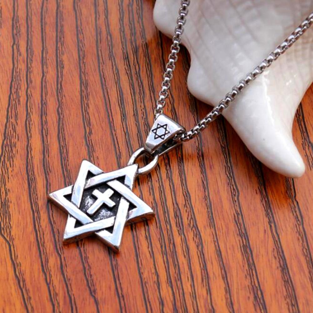 Stainless Steel Star Cross Pendant & Necklace Gold Color Women/Men Chain Israel Jewish Jewelry For Men - image 3 of 11