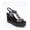 Microfiber Black, variant on Women's Rhinestone Ankle Strap Boho Espadrille Wedge Sandals