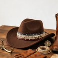 thumbnail image 6 of Hsqqdc Cowboy Hat with Star Band Wide Brim Fedora for Outdoor Events, 6 of 7