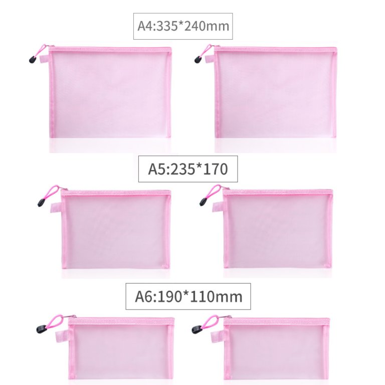 6pcs Mesh Cosmetic Bag Multifunctional Makeup Pouches With Zipper File Bag  Organizer (a4/a5/a6 2pcs/each)