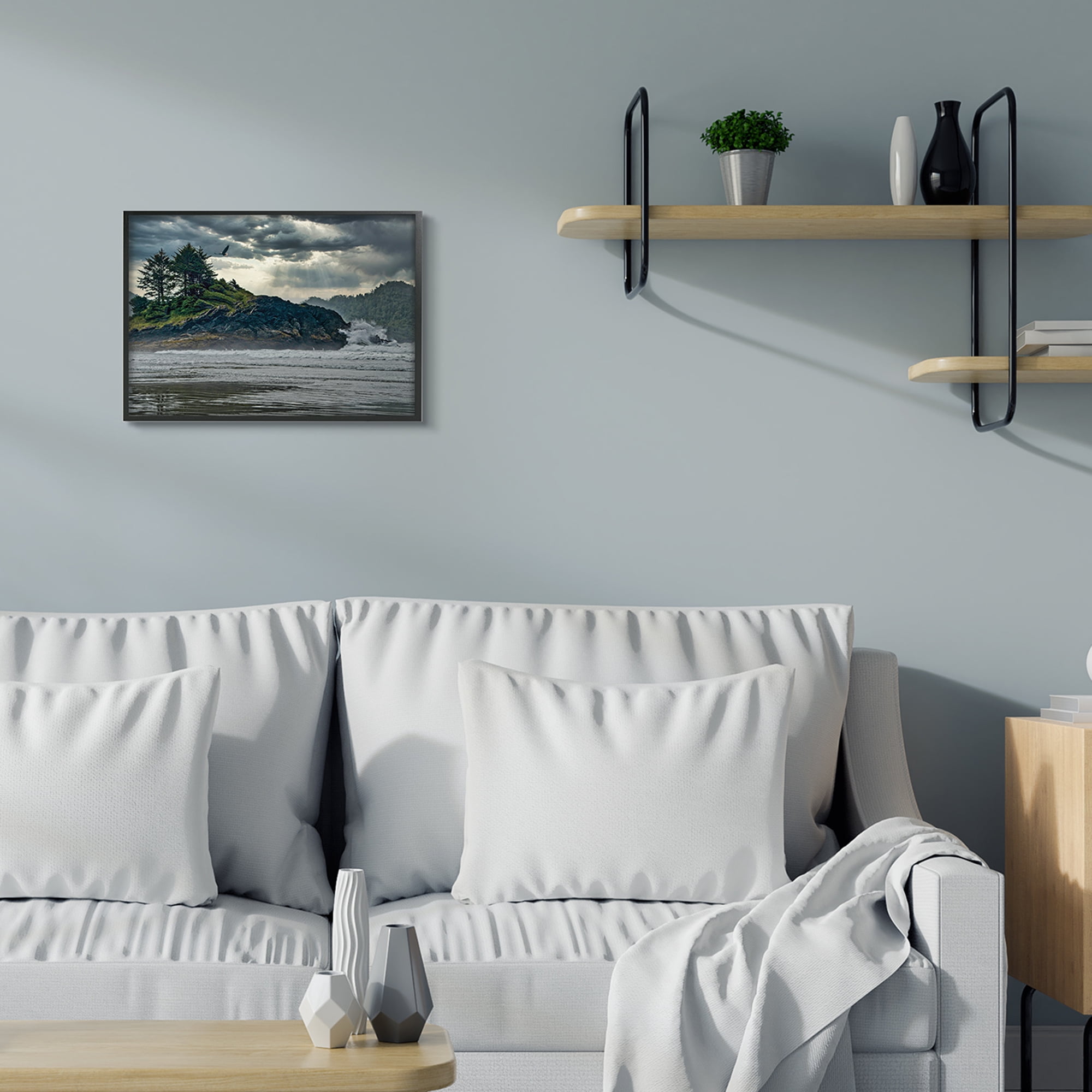 Waves Crashing into Island Rustic Landscape 20 in x 16 in Framed Photography Art Prints, by Stupell Home Décor
