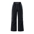 thumbnail image 4 of CLOISE Cargo Pants Women Baggy with Pockets Drawstring Waterproof Mid Waist Straight Leg Long Pants Elastic Waist Solid Vacation Outfits Navy 2XL, 4 of 5