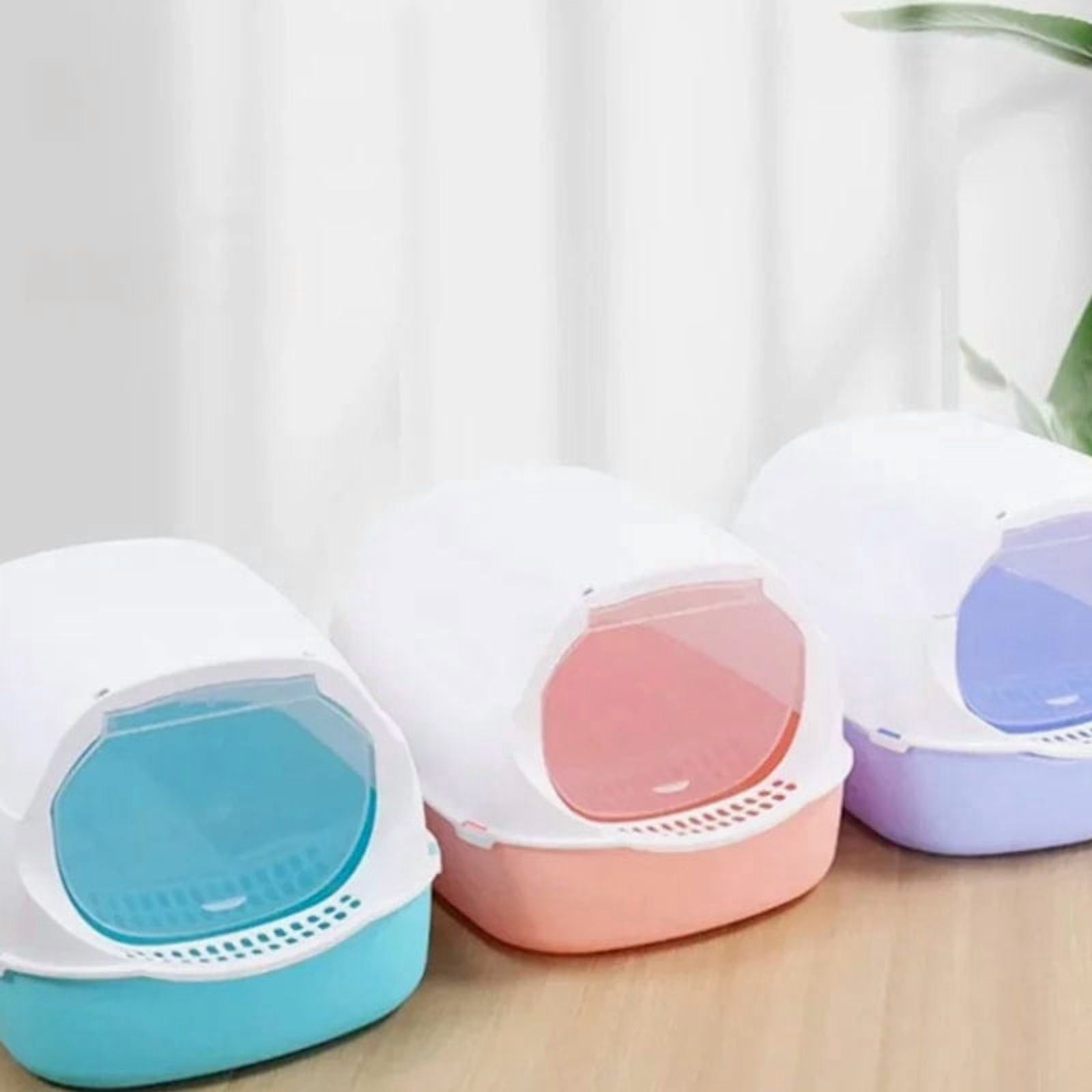 Portable Kitty Sandbox Litter Box Semi with Enclosed Splashproof Tray Toilet - Typpkmm