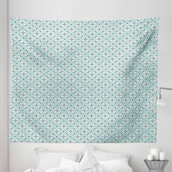 Moroccan Tapestry, Continuous Traditional Floral Inspired Mediterranean, Fabric Wall Hanging Decor for Bedroom Living Room Dorm, 5 Sizes, Seafoam Grey, by Ambesonne