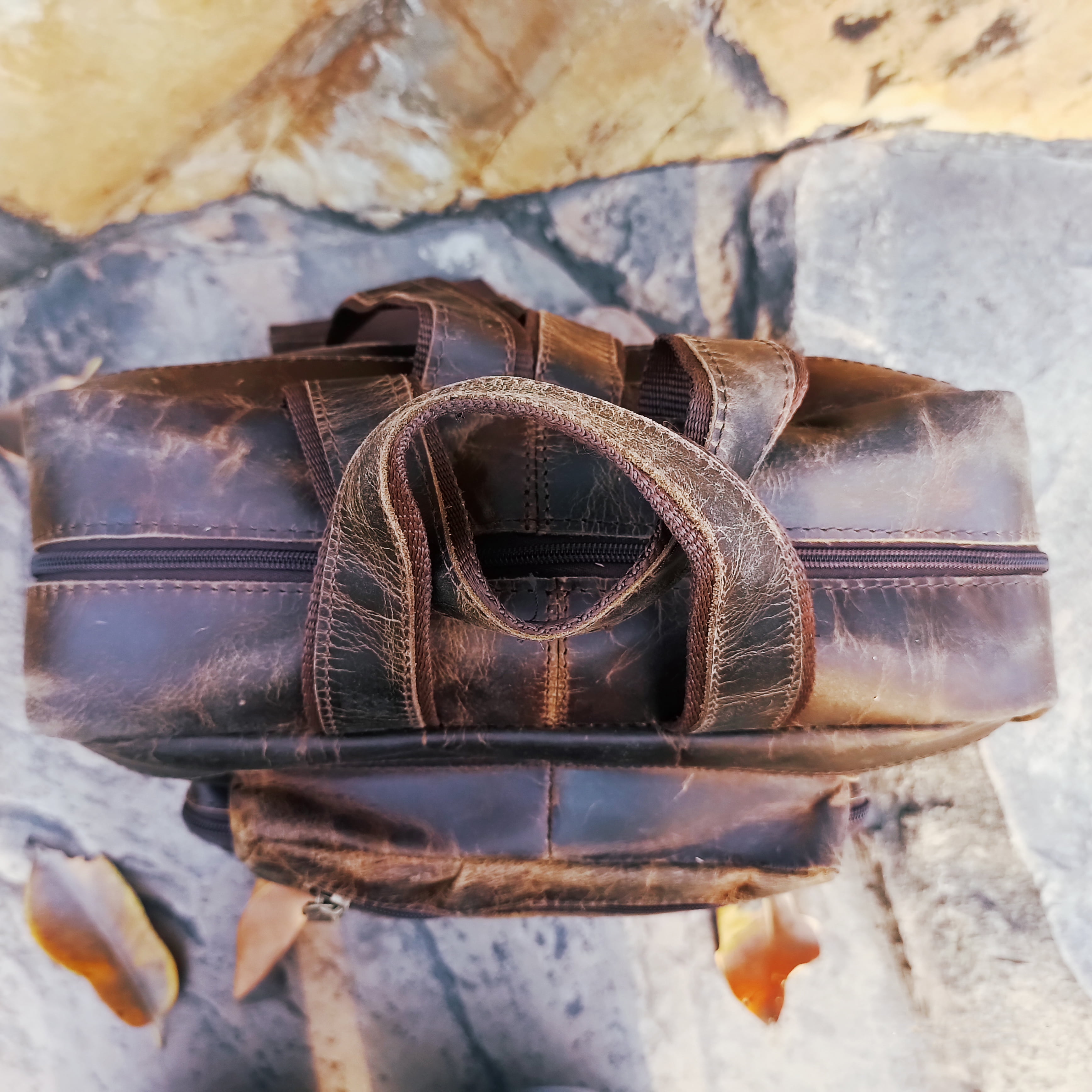 Leather Backpack Multi Pockets Daypack Travel Laptop Bag for Men Women